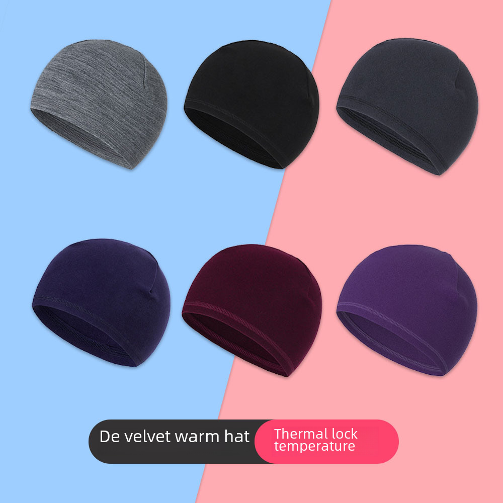 Autumn and winter thick warm small hat de velvet constant temperature solid color cold-proof sports cap outdoor ear protection high elastic riding small hat