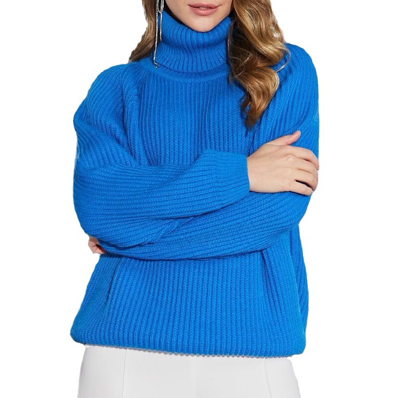 Cross-Border Popular Aliexpress Russian to 2025 European and American Autumn and Winter Sweater Turtleneck Pullover Pure Color Loose Knitted Sweater for Women