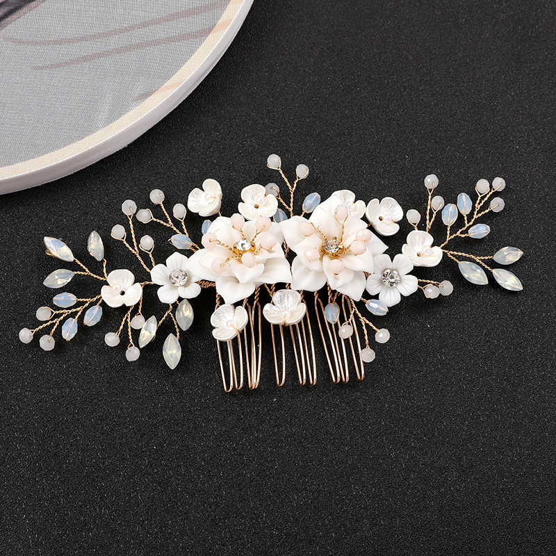 卡洛L3088新娘髮飾婚紗禮服頭飾ins插梳小眾設計感簡約感陶瓷