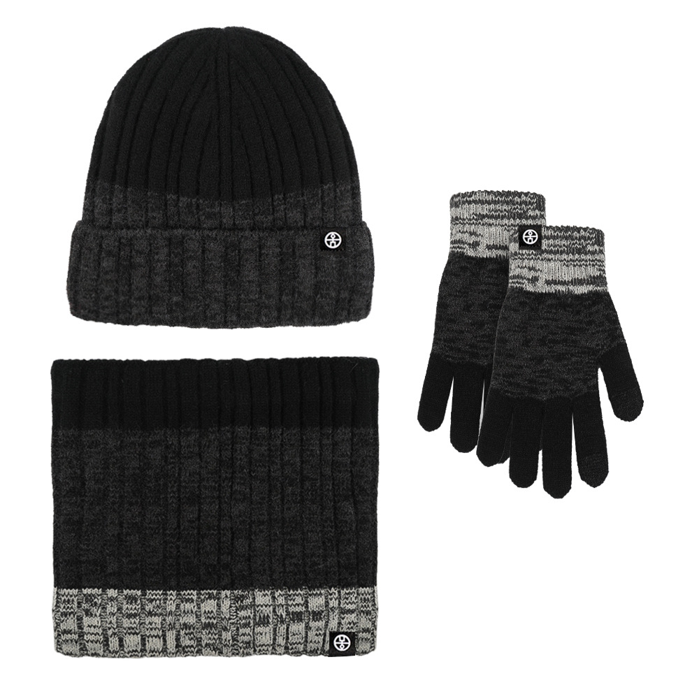 Men's And Women's Fashion Accessories Winter Outdoor Insulation Warm Knit Gradient Hat Scarf Gloves Three Piece Set Holiday Gift_voghion.com