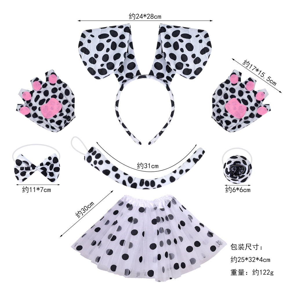 Suministro transfronterizo de Halloween, nueva diadema de perro salchicha, falda de malla con nariz de perro manchada, traje de actuación, accesorios de vestir