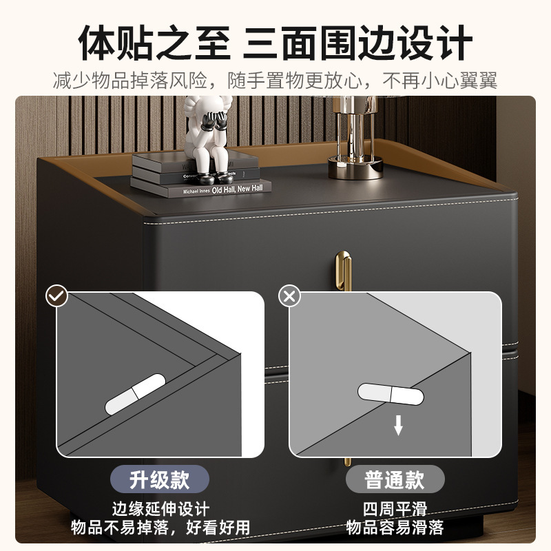 Mesita de noche silla de montar de madera maciza cuero estilo italiano minimalista dormitorio doméstico armario de almacenamiento junto a la cama armario de almacenamiento minimalista moderno