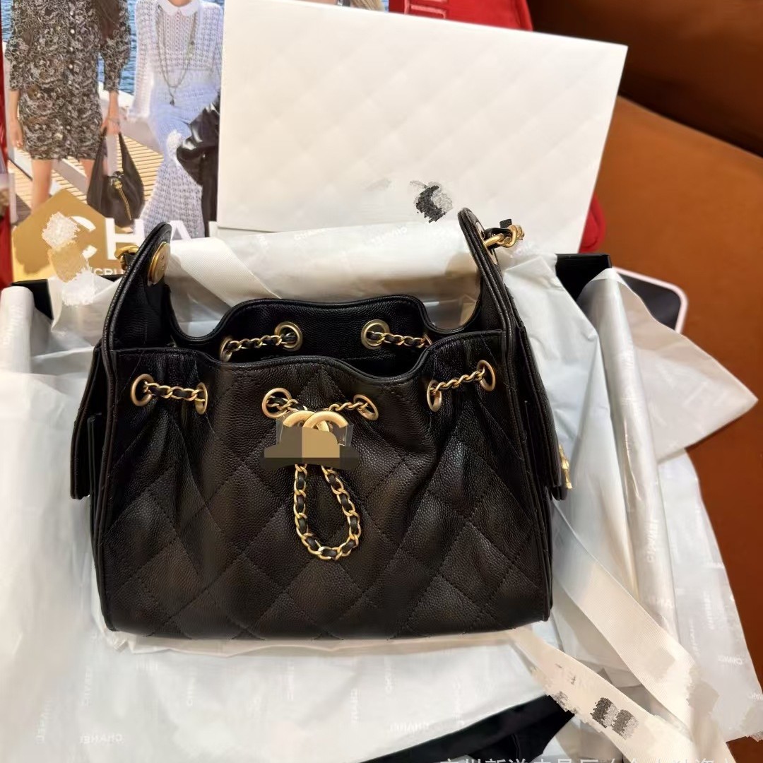 25bag Caviar Leather Hobo Drawstring 25C Bucket Bag Quilted Chain Shoulder Underarm Bag Hipster Bag For Women - Thumbnail 4