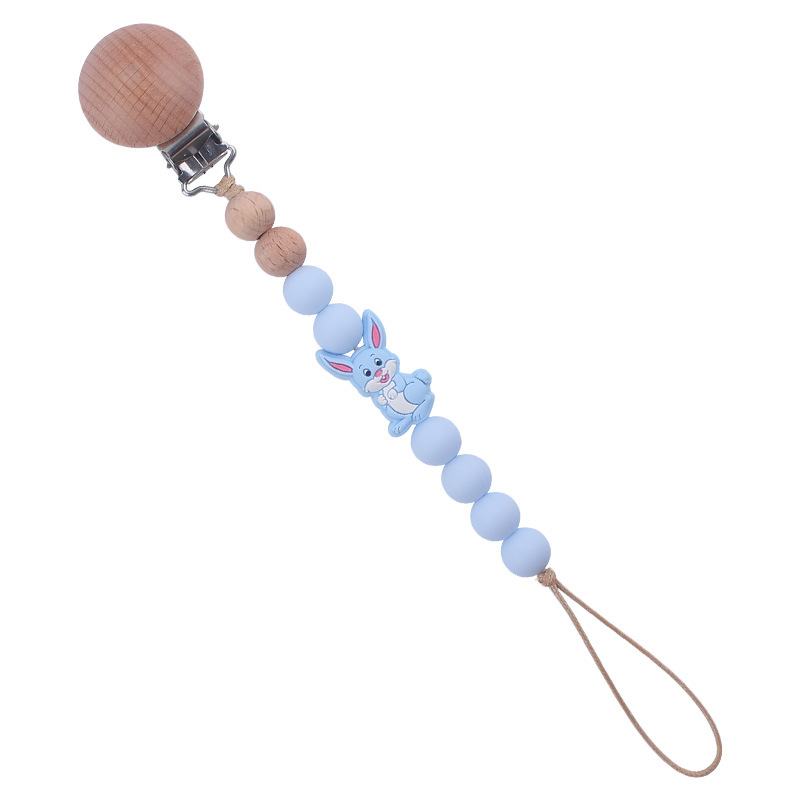 Nuevo bebé suministros dibujos animados conejo mordedor creativo lindo DIY mordedura molar pezón cadena anti-gota cuerda de la cadena