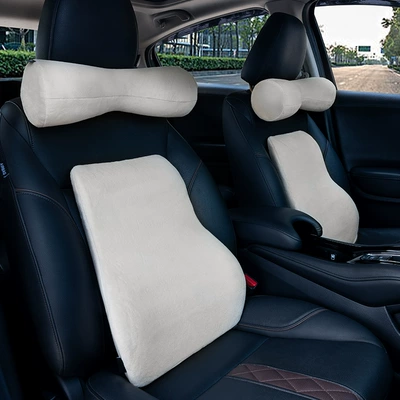 Car Memory Foam Headrest Car Neck Pillow Car Lumbar Pillow Cushion Universal Car Seat Pillow (Headrest) - beige-headrest