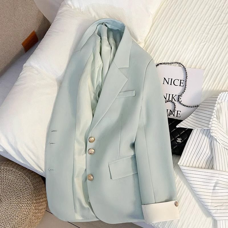 Trendy Cream White Blazer for Women, New Korean Style Spring and Autumn Versatile Petite Suit, Black