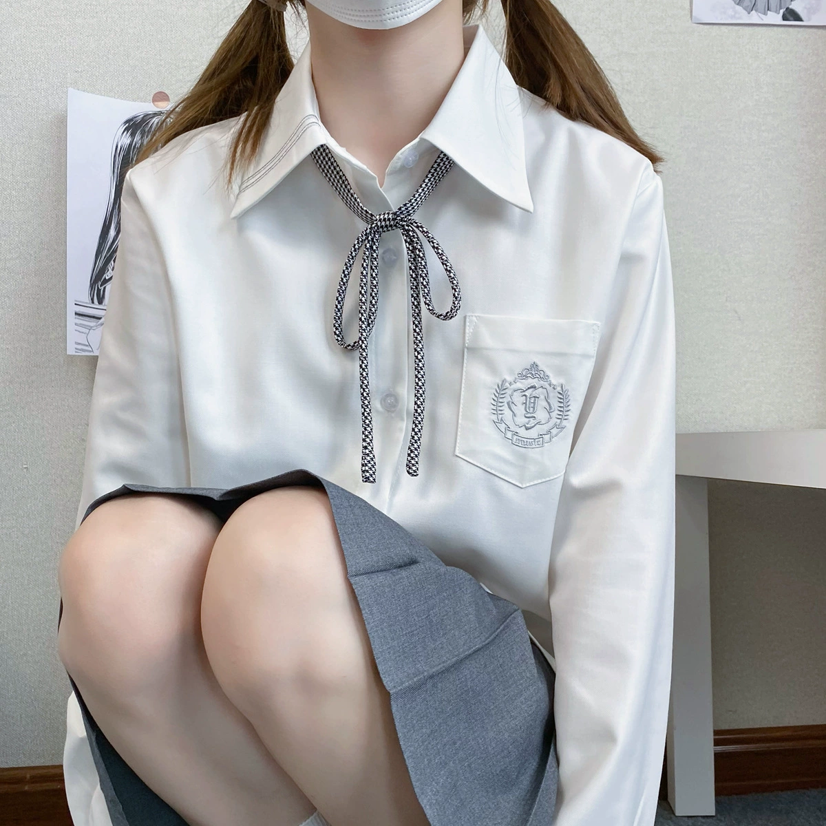 Женская белая рубашка Lin Ye, оригинальная Униформа JK, женская рубашка с длинным рукавом, серебристо-серая рубашка с вышивкой, новинка 2021