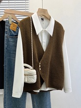 实拍2025春装新款胖mm大码女百搭针织开衫毛衣背心衬衣两件套装