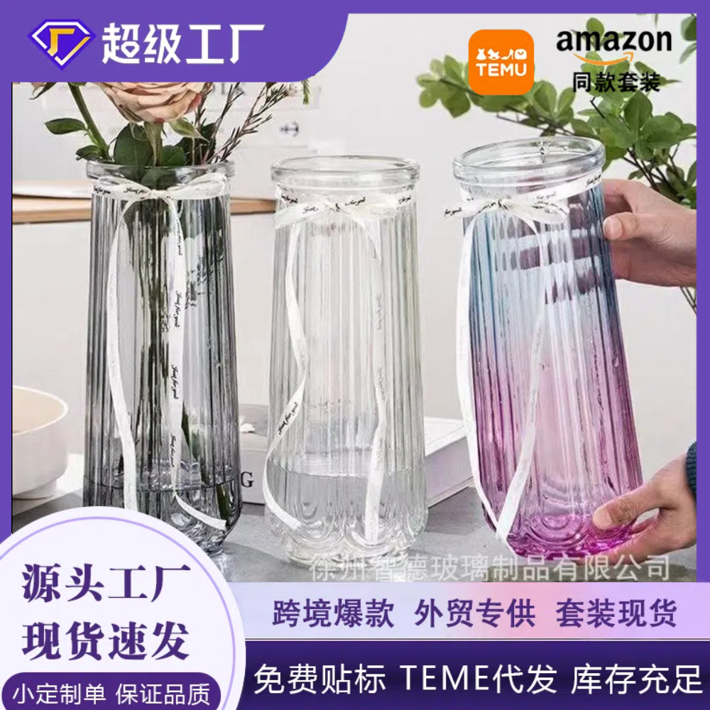 Nórdico gran florero de cristal simple bambú rico Lily Rose flor hidropónica al por mayor Decoración