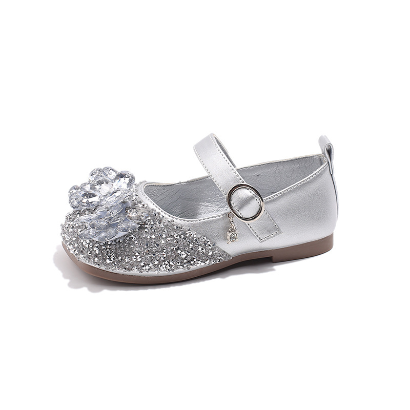 Zapatos de cuero para niños Crystal Princess Zapatos de primavera y otoño 2025 nuevas niñas con suela suave bebé de moda extranjera arco zapatos individuales