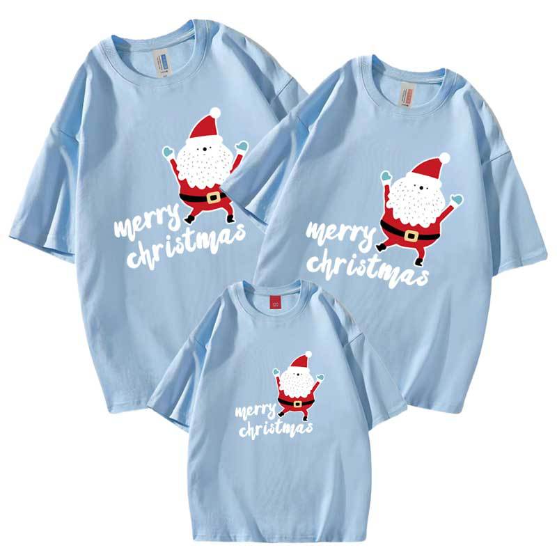 Camiseta venta al por mayor verano inglés Santa Claus auto-producido y auto-vendido algodón refinado padre-hijo Clase de ropa venta rápida niños de manga corta cuello redondo