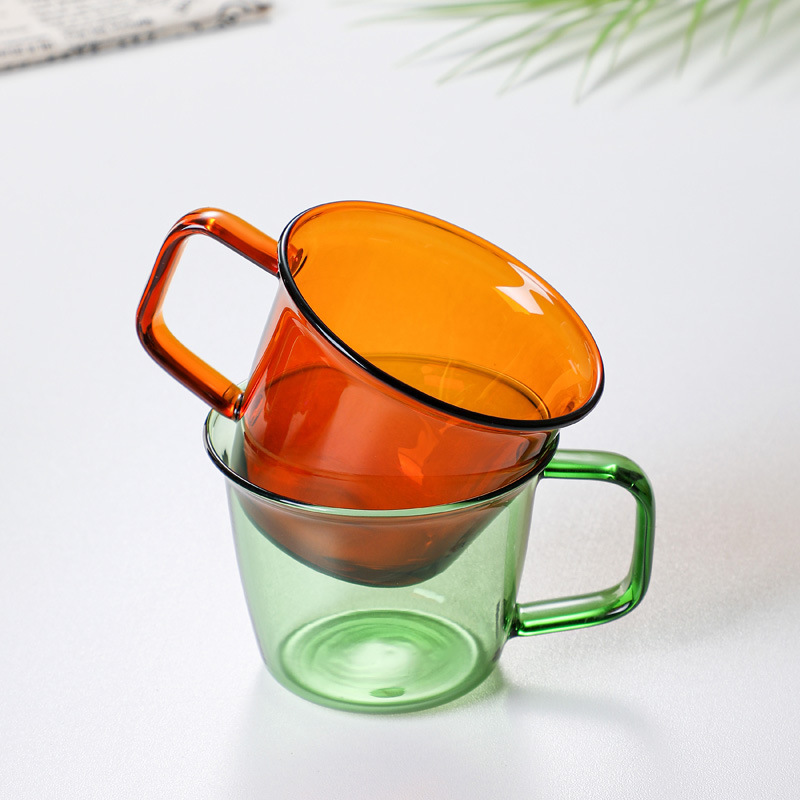 New European-style borosilicate color glass cup coffee cup tea cup suit cup saucer color glass water cup with handle