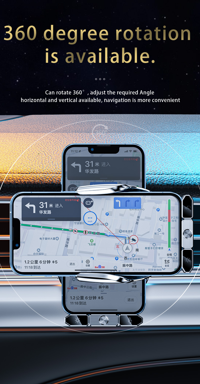 Cross-Border Car Mobile Phone Holder Charger Suitable for Huawei Apple Samsung Xiaomi Wireless Charging Navigation Holder