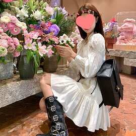 学生法式褶皱甜美仙女连衣裙显瘦遮肉名媛裙子潮夏季新款一件代发