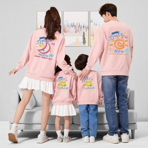 Internet celebrity father-son clothing tops parent-child sweatshirts for a family of three or four Korean style mother-daughter clothing with dropped shoulder sleeves