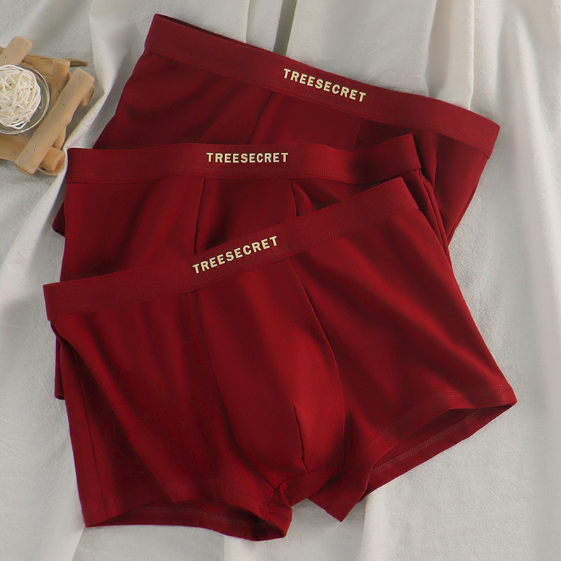 New Style Red Cotton Men's Boxer Briefs for the Year of Birth, Suitable for Weddings, Trendy Youth Style Red Underwear New Style Red Cotton Men's Boxer Briefs for the Year of Birth, Suitable for Weddings, Trendy Youth Style Red Underwear