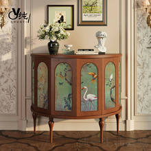 法式中国风实木玄关柜入户门厅柜客厅靠墙储物装饰柜复古半圆边柜