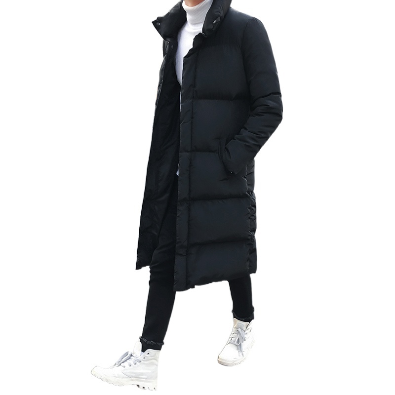 겨울 블랙 스탠드 칼라 중간 길이면 패딩 재킷 남성용 슬림면 패딩 재킷 청춘이 두꺼워졌다.