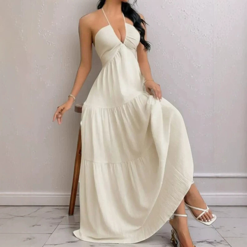 2026 Summer Tk Cross-Border Women's A-Line Dress Deep V Low-Cut Vacation Party V-Neck Low-Cut Sexy Spaghetti Strap Dress 2026 Summer Tk Cross-Border Women's A-Line Dress Deep V Low-Cut Vacation Party V-Neck Low-Cut Sexy Spaghetti Strap Dress