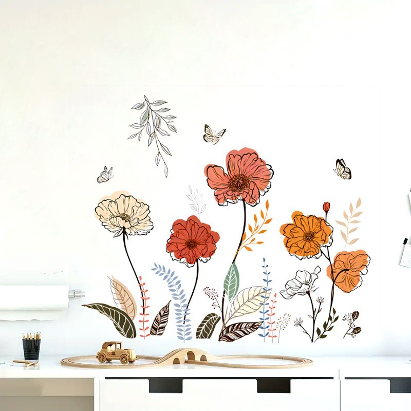 Amazon Bohemian Flower Butterfly Wallpaper Bedroom Self-adhesive Warm Sticker Wall Decorative Painting Removable