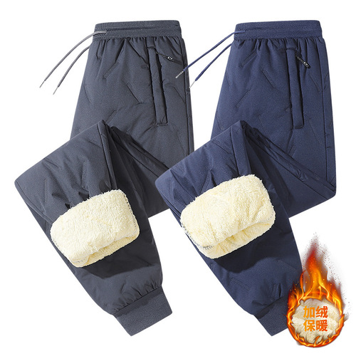 Men's winter cotton pants with extra padding and thick cashmere, long-length warm pants, plus-size casual sports pants for men, outerwear