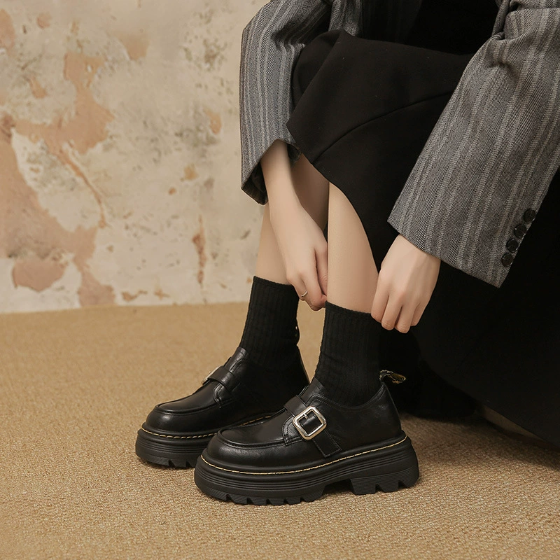 Женские кожаные туфли на толстой подошве, весна-осень 2025, новинка, универсальные, в британском стиле, ретро, увеличивающие рост, лоферы в стиле JK для школы, подходят к юбкам