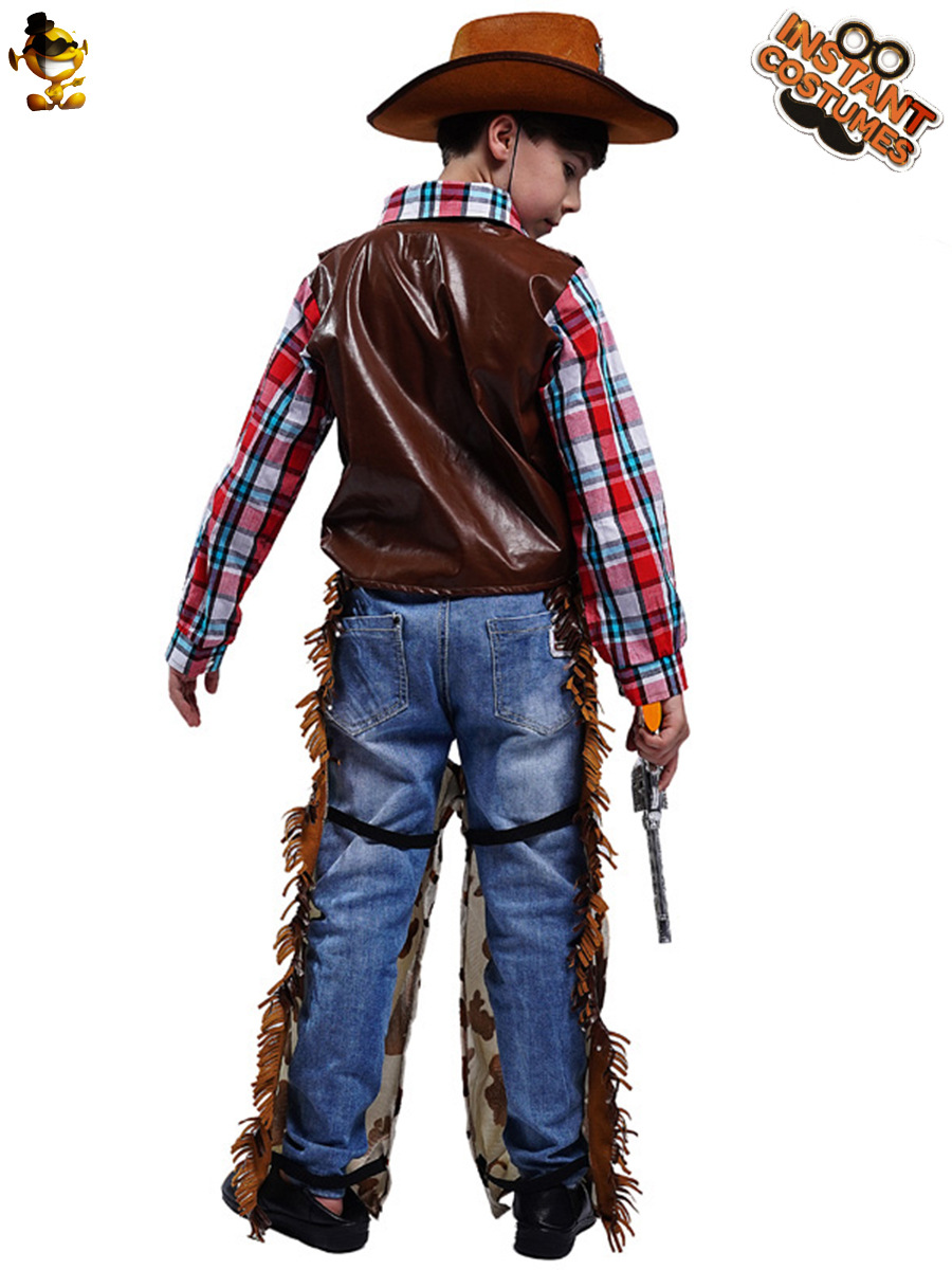 Traje de mezclilla occidental del muchacho traje de la etapa de la mascarada traje de rendimiento traje de juego de rol ropa de fiesta