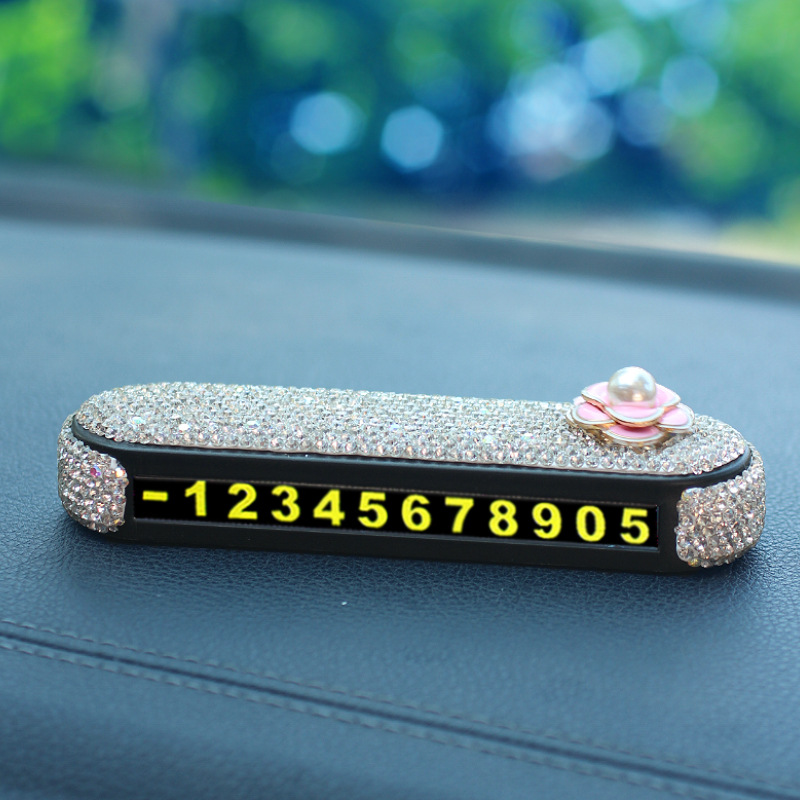 Tarjeta de estacionamiento temporal para automóvil con incrustaciones de diamantes, celebridad de Internet femenina, número de teléfono creativo, tarjeta de transferencia, decoración de automóvil móvil