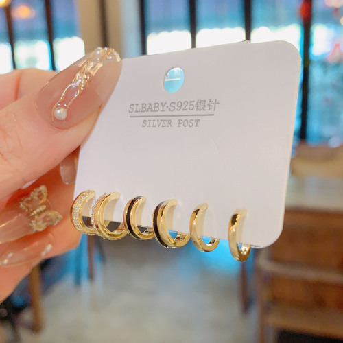 S925 Silver Needle Personal Style Fashion Three-Piece Earring Set for Women, Design-Savvy and Elegant, Versatile and Matchable Earring Combinations, Earrings and Accessories