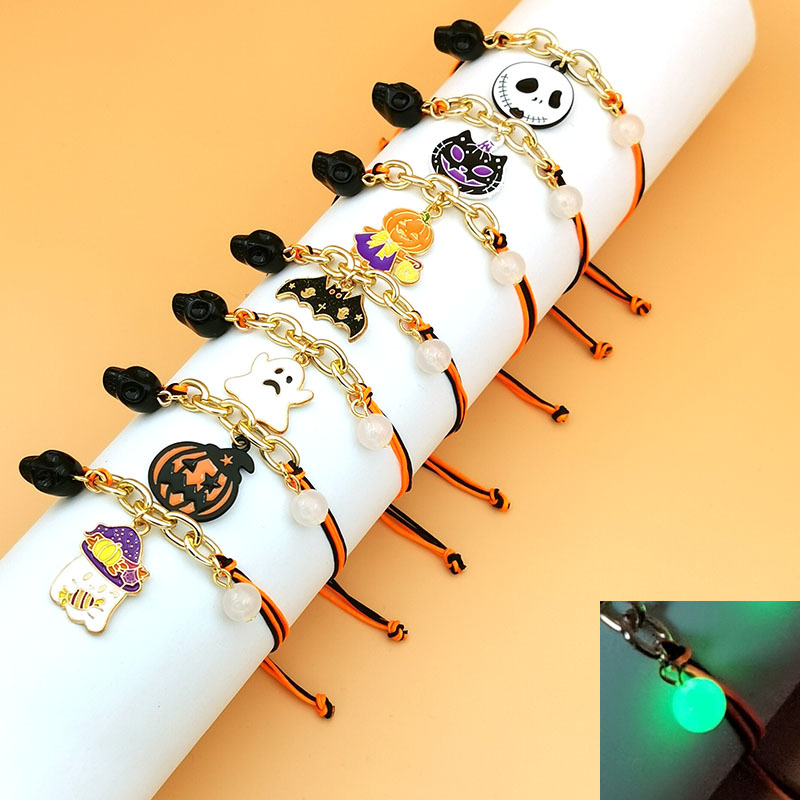 8g Weight Alloy Pendant Material Drawstring Bracelets Classification rope Chain Material 1 Piece Quantity Hip-Hop Retro Funny Pumpkin Ghost Skull Alloy Rope String Bracelets Halloween Wholesale