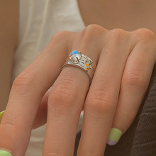 不规则蓝月光石开口戒指女ins小众设计轻奢时尚百搭男女不掉色潮