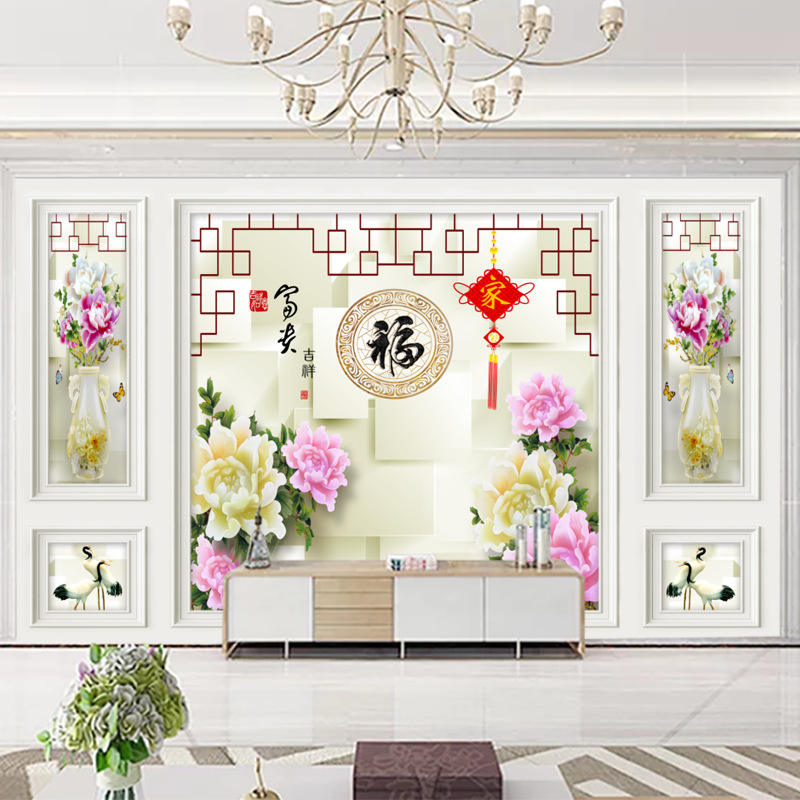 电视背景墙玉雕浮雕钉制壁画5D凹凸8D水晶立体客厅卧室装饰壁画