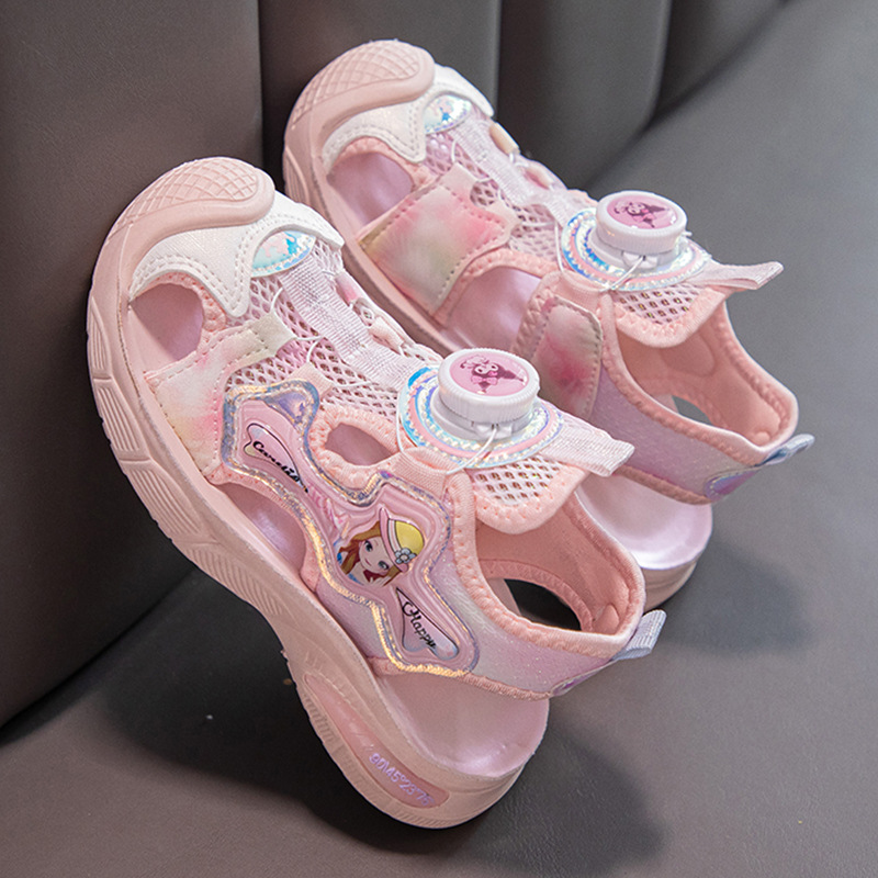 Sandalias con Punta Cerrada Estampa Animada para Niñas de Cuero Sintético y Caucho, Antideslizantes