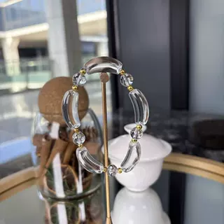 天然白水晶腰缠万贯手串弯管牛鼻孔花瓣镯小众设计轻奢百搭手链