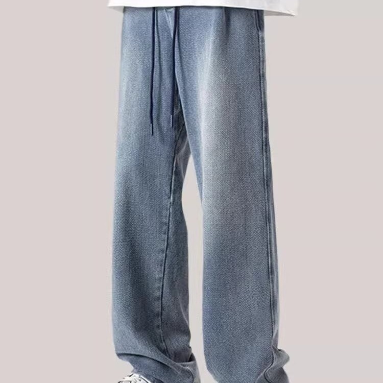 Jeans estrelado hombre marca de moda recta piernas largas estilo americano retro herringbone lavado pantalones casuales primavera y otoño
