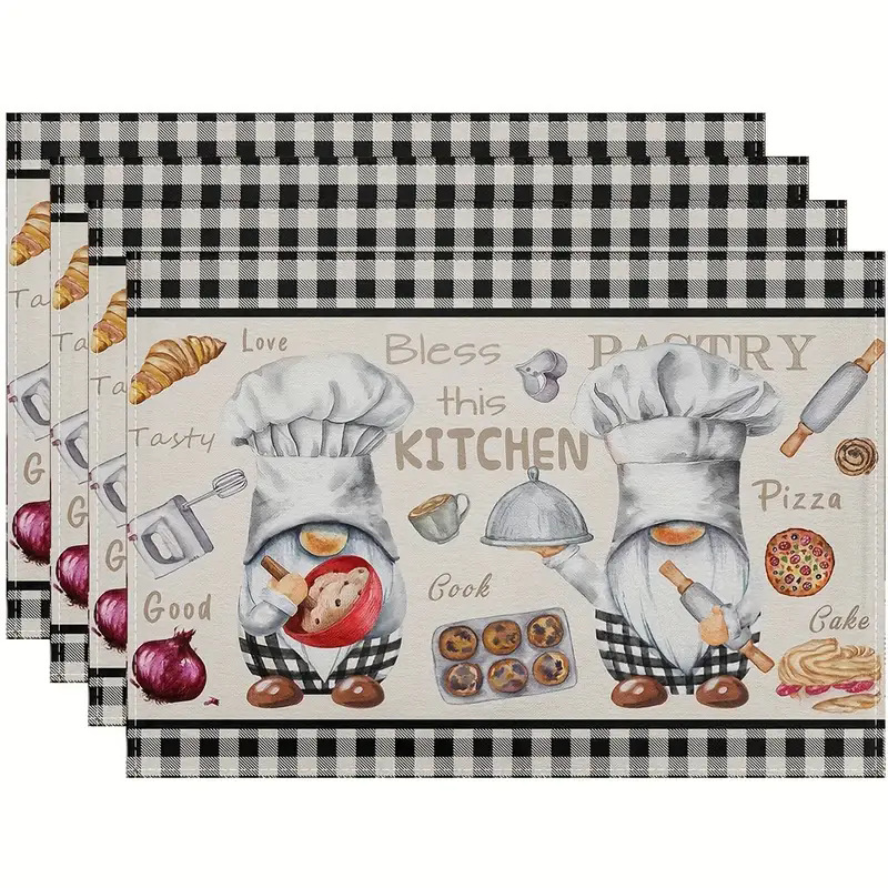 Manteles individuales navideños de lino estampado, decoración de mesa resistente al calor