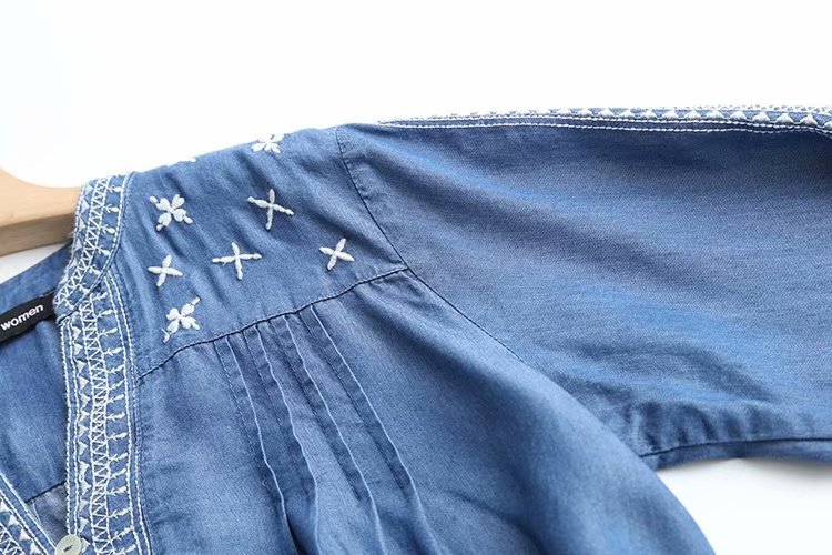 fashion loose embroidered denim shirt  NSAM34011