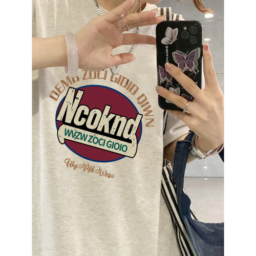 Ocode Cross-border Pure Cotton Plus Size Drop Shoulder Women's Summer Design Focused Small Town Korean Style American Style T-shirt