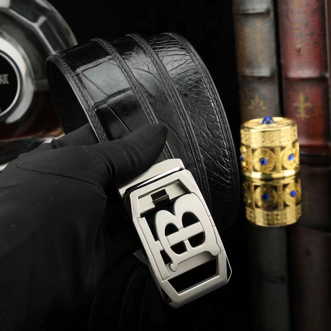 Belt with letters, trousers for leisure, crocodile, genuine leather