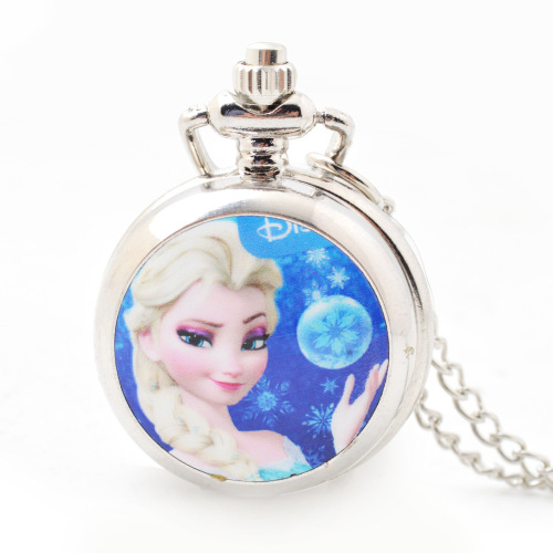 New enamel Frozen small pocket watch cartoon style children's pocket watch retro enamel hanging chain watch wholesale