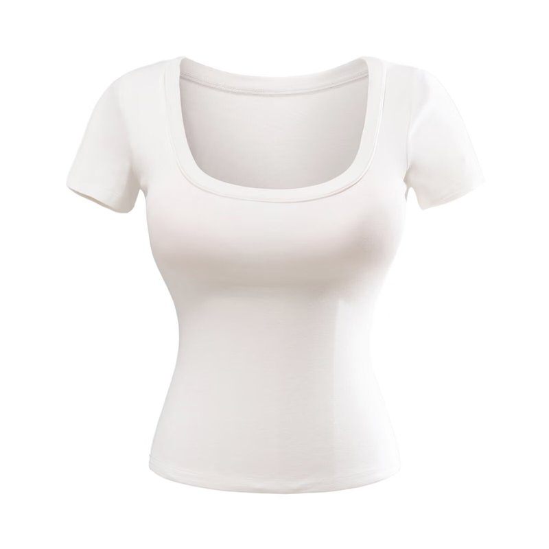 2025 Pure Lust Style 胸を広げる U ネック ローカット 半袖 T シャツ 女性用 胸パッド付き スリムフィット ボトムス 右肩トップ|undefined