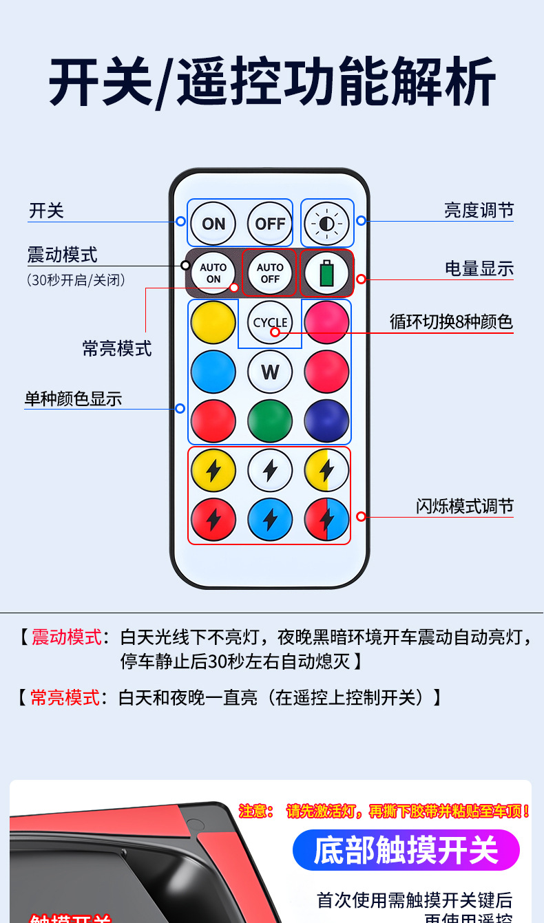 Car laser radar cover light solar-powered evil eye car modification decoration LED roof navigation warning strobe light