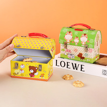 創意小房子收納鐵盒帶提手糖果收納桌面擺件兒童禮物卡通存錢罐