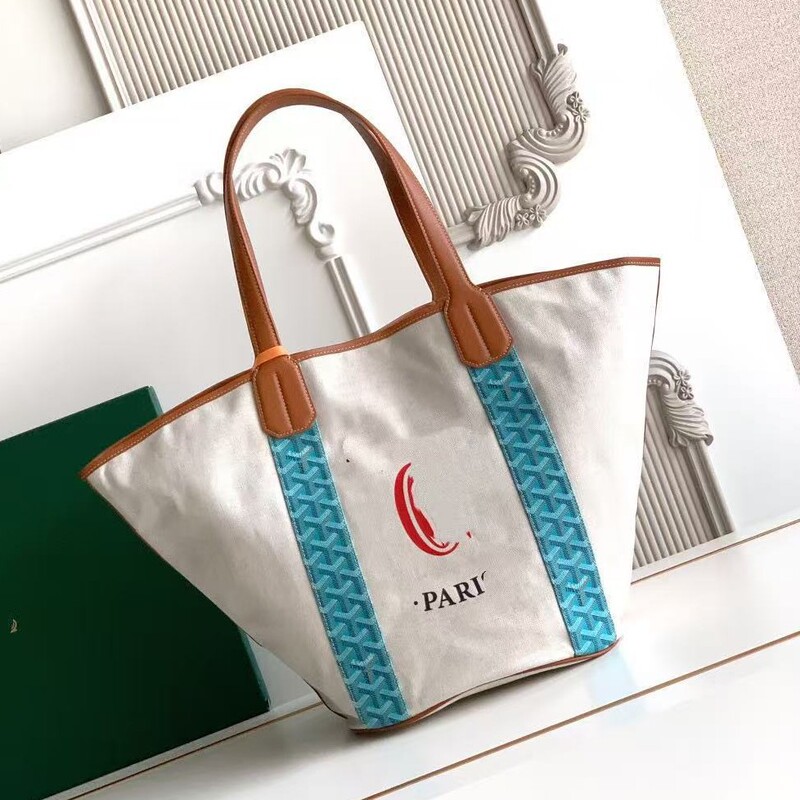 Goyard beach bag dog-tooth Y-shaped handbag large-capacity single-shoulder shopping bag canvas tote bag dual-use