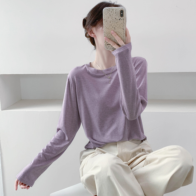 Purple Soft Long-Sleeve T-Shirt for Women 2026 New Style Loose Fit Basic Versatile Round Neck Undershirt