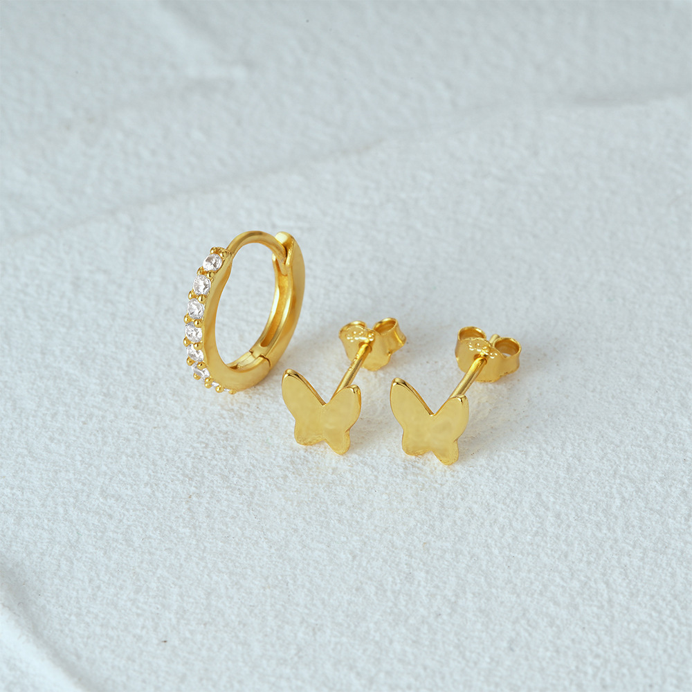 3g Weight Hoop Earrings, Ear Studs Classification 1 Set Quantity Daily Occasion 925 Sterling Silver Material Star, Butterfly Pattern Women's Gender Plating Design Simple Style Style 1 Set 925 Sterling Silver Star Butterfly Hoop Earrings Ear Studs 56
