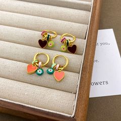 New Chinese-style retro colorful drip glaze heart-shaped earring with a sense of elegance, niche simple and fashionable earrings, temperament sweet earrings.