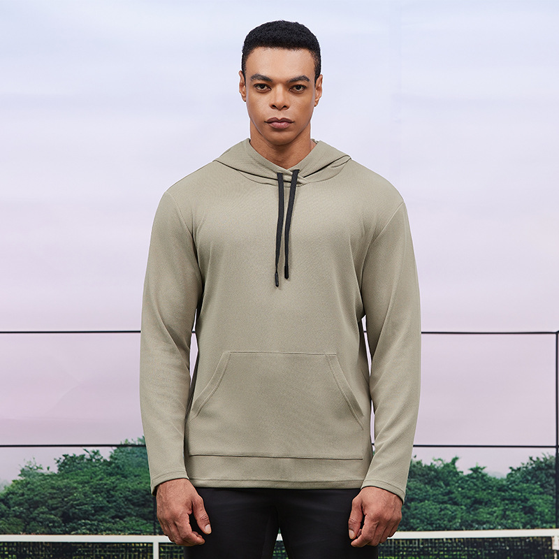 Transfronterizo al aire libre sudadera con capuchón otoño invierno entrenamiento de carrera sudadera de fitness hombre cuello alto secado rápido mangas largas bolsillo canguro