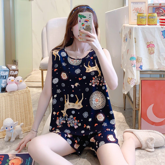 Summer Women's Thin Vest Shorts Cotton Silk Pajamas suit Plus Fertilizer Plus Size Artificial Cotton Sleeveless Silk for Home Clothes