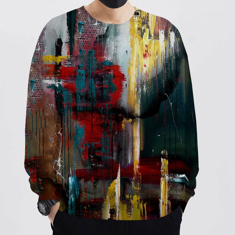 AliExpress Amazon Молодежный весенний 3D цифровой принт мужской свитер с круглым вырезом картина маслом Рояль с длинным рукавом свободный